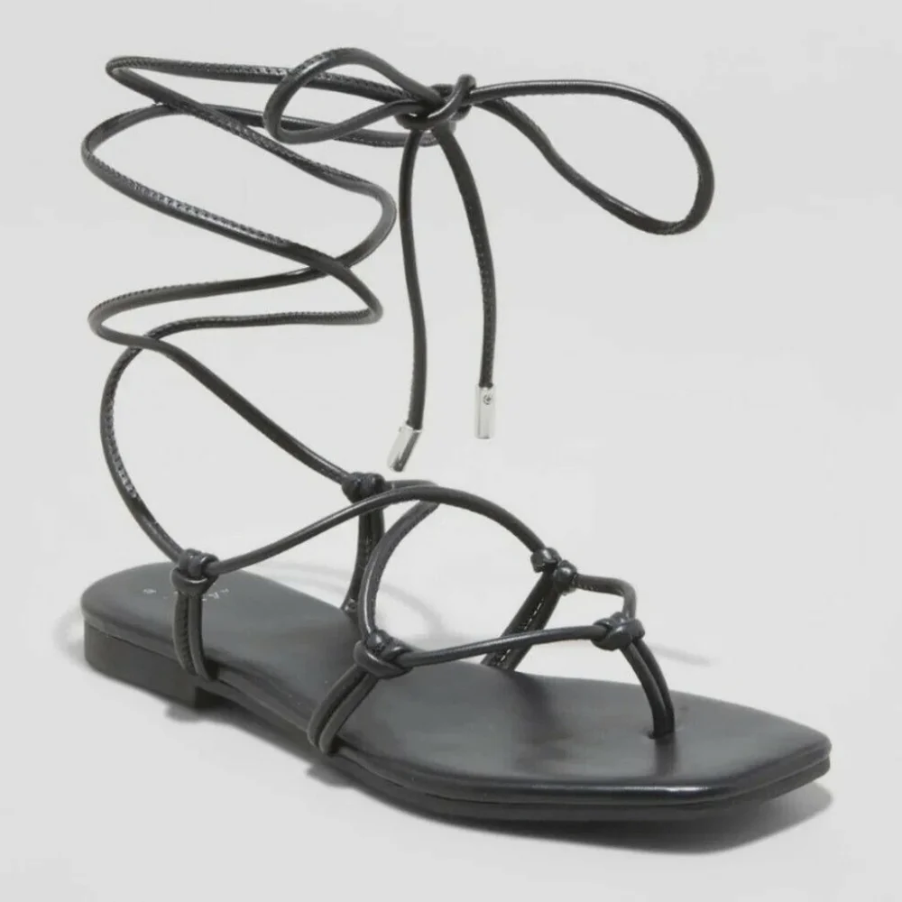 A new day Melrose Black Lace Up Sandals - Picture 1 of 7
